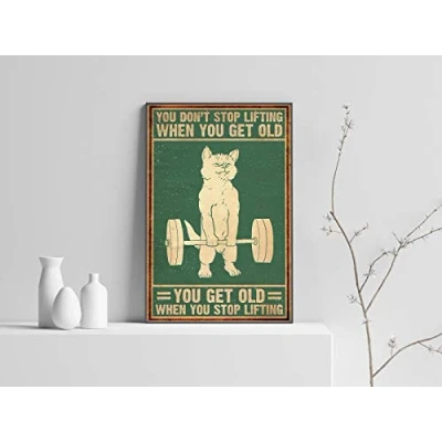 Image of BCTS You Get Old When Stop Lifting Poster Funny Cat Motivational Squat Gym Home Decor Metal Sign 12x16 inch