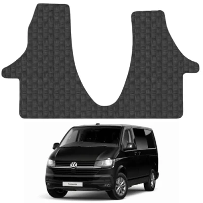 Image of 5mm Rubber Floor Mats for the VW Transporter T6.1 (2019+) [Only suitable (2019 on) models] Custom Van Accessory Tailored fit Heavy Duty, Waterproof &amp; Anti Slip Work with Clips