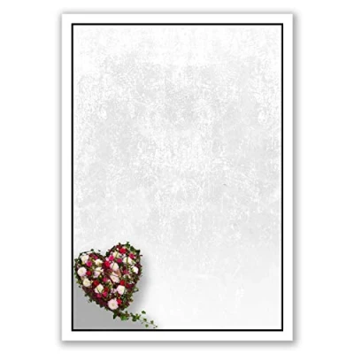 Image of Mourning papers by GUSTAV NEUSER 25x paper DIN A4 Motif: Motif black frame with flower heart stationery 297 x 210 mm 90 g/m² Condolence