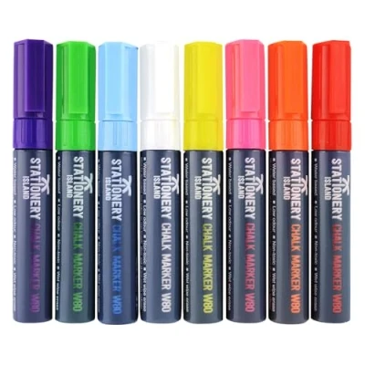 Image of STATIONERY ISLAND Chalk pens for blackboard, Liquid Markers Chalkboard and Glass, Wipeable Window Drawing,8 Colours