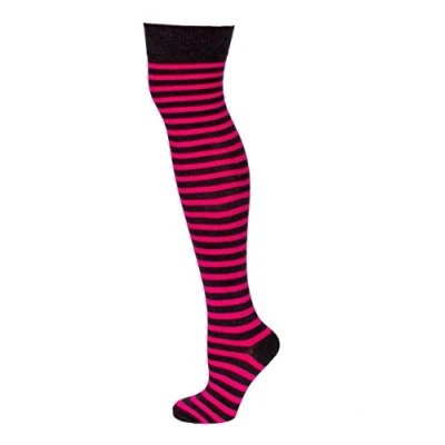 Image of Macahel Thin Striped Over the knee Socks (BLACK &amp; FUSHIA)