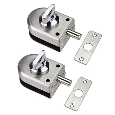 Image of Set of 2 NUZAMAS 304 Stainless Steel Glass Door Locks, Floor Latch Lock, Bolt Ground Lock for Bathroom Toilet Shop Frameless Doors Half Round