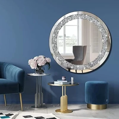 Image of LARGE JEWEL ROUND WALL MIRROR LOOSE DIAMANTE NEW CRYSTAL DECOR GIFT 60CM