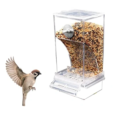 Image of Automatic Bird Feeder No Mess Spill And Splash Proof Acrylic Transparent Seed Food Container For Parakeet Canary Cockatiel Finch, Birds Cage Accessories