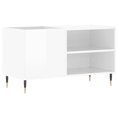 Image of vidaXL Record Cabinet in High Gloss White Engineered Wood Modern Style LP &amp; Vinyl Storage with Iron Feet for Living Room or Lounge Area
