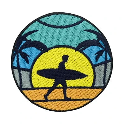 Image of Surfing on The Beach Iron Patch Sea Embroidery Patch, Palm Trees ironable Sun Patches, Surfers Summer Badges Finally Home