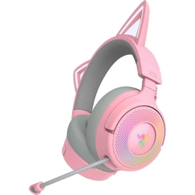 Image of Razer Kraken Kitty V3 Pro RGB Wireless gaming Headset reactive cat ears for streaming Headphone Triforce 40mm Driver Hyperspeed and Bluetooth THX Spatial Audio Quartz
