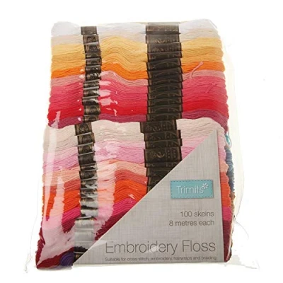 Image of Trimits Premium Embroidery Thread Floss, Cotton, Brights 100, 100 X 8 metre skeins
