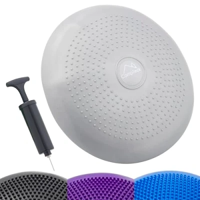 Image of CampTeck U7293 Inflatable Air Stability Balance Wobble Cushion (32cm) with Hand Pump for Core Training, Agility, Gym Workouts, Yoga, Comfortable Sitting Grey