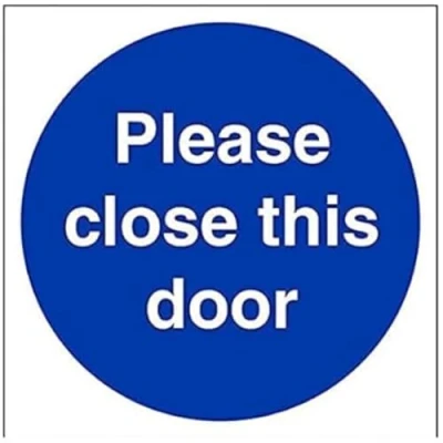 Image of V Safety 18009AT S Please Close This Door Mandatory Sign Square 200mm x Self Adhesive Vinyl, Blue