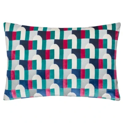 Image of Paoletti Keela Cut Velvet Filled Cushion Pink/Blue Size 35 cm x 50