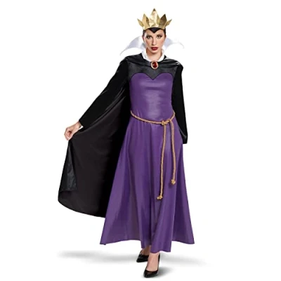 Image of Disney Official Premium Evil Queen Costume Adult Women includes Cape and Crown, Snow White Christmas Halloween Witch Outfit Dress Up Large