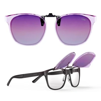 Image of Goiteia Oversized Clip on Sunglasses over Prescription Glasses Women Men,Fashion Framed Design for Discreetly Concealing Your Glasses,Easy to Put and Take off One handed (Lavender Bloom)
