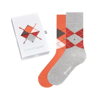 Image of Mens 2 Pair Burlington Argyle Gift Boxed Cotton Socks Navy / Green 6.5 11