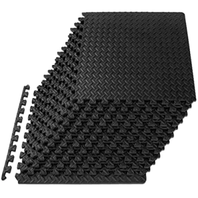 Image of ProsourceFit Puzzle Exercise Mat ½ in, EVA Interlocking Foam Floor Tiles for Home Gym, Workout Equipment, Padding Kids, Black, 24 in x 48 Sq Ft 12