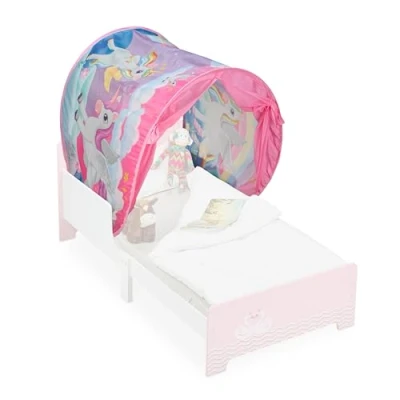 Image of Relaxdays Bed Tent for Children, HWD: 0.5 x 220 79 cm, Tunnel, Pop up Function, Sleep Cave, Unicorn Design, Colourful, Polyester