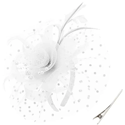 Image of DRESHOW Fascinators Hat Flower Mesh Feathers on a Headband and Forked Clip Cocktail Tea Party Headwear for Girls Women