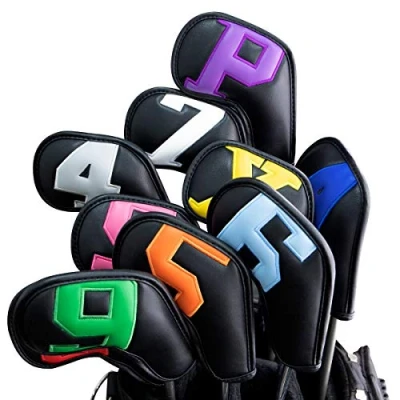 Image of Golf Iron Covers 10pcs,Golf Head Leather Set Colorful Headcovers,Golf Club for with Magic Tape Fit Titleist,Callaway,Ping,Taylormade