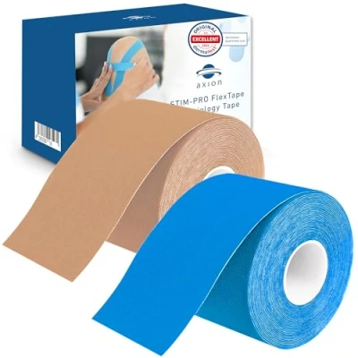 Image of axion Kinesiology Tape Waterproof Skin Friendly Elastic Self Adhesive Bandage Physio Ideal for Sports and Everyday Use (07) Set of 2 Blue Beige)