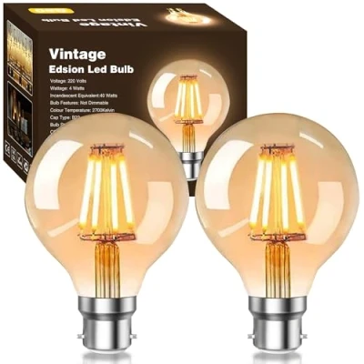 Image of YOUDIAN Vintage Edison LED Light Bulb,4W G80 Filament Bulb B22 Bayonet Cap Retro Style Decorative Warm White 2700K,220V,Pack of 2