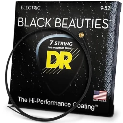 Image of DR BKE7 9 Strings BLACK BEAUTIES™ Coloured Electric Guitar Strings: 7 String Light 52