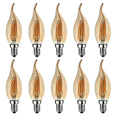Image of 10 Packs Vintage Edison Style Filament LED Candle Light Bulb with Flame Tip Smoked Gold Glass E14 Screw Base Warm White 2700K 4W 400LM 40W Incandescent Bulbs Equivalent AC220 240V Non Dimmable