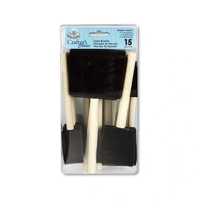 Image of 15 x Assorted Sizes Foam Paint Brush, Sponge Brush Set with Wooden Handle Lightweight Painting Tool Arts Supplies for Acrylics, Oils, Stains, Varnish, Watercolours, Mod Podge Glue