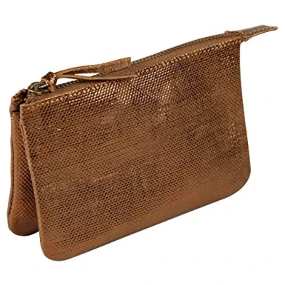 Image of Clairefontaine Ref 410045C Kleo Pathra&#039; Leather Small Flat Pocket With 2 Compartments 13 x 9cm, Made From Genuine Lambskin Leather, Metal Zip Puller Bronze