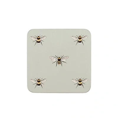Image of Sophie Allport Bees Coasters, Set of 4, Heat Resistant, Cork Backed, Protect Furniture, Stylish &amp; Neutral Print
