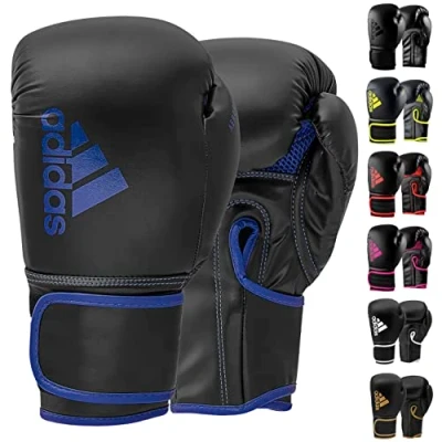 Image of adidas Unisex Adult Hybrid 80 Boxing Gloves, Black/Blue, 14 oz EU