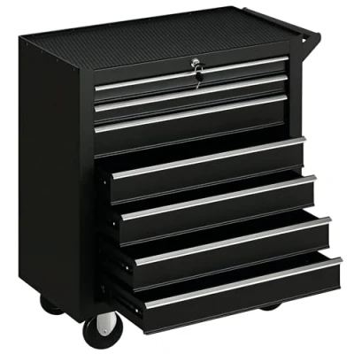 Image of DURHAND Roller Tool Cabinet Storage Chest Box 7 Drawers Roll Wheels Garage Workshop Matte Black