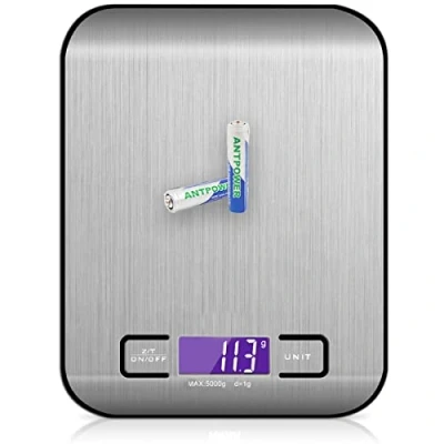 Image of Digital kitchen Scales 3000g / 0.1g High precision Mini Food With Backlit LCD Display Stainless Steel Multifunctional Scale 2 Weighing Pans Batteries Included (Silvery, 5kg)