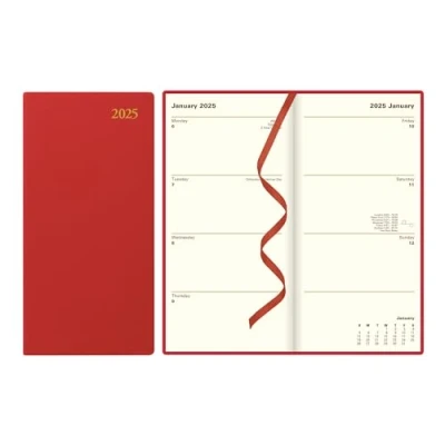 Image of Letts of London Signature Slim Week to View Leather Diary with Planners 2025, 6.8 inch Height, Red, Office and School Supplies