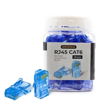 Image of Spetstech RJ45 Connectors 50 Pack Cat 6 non Through (Cat Ends / Cat6 Plugs Modular Plugs/Ethernet Connectors) for Solid or Stranded UTP Ethernet Cables. (50, Blue)