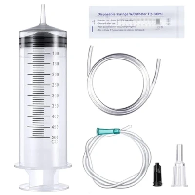 Image of Large Syringe, 300ml/350ml/500ml Reusable Liquid Syringe with Catheter Capacity Plastic for Laboratory, Industry, Garden, Pet Feeding (500 ML)