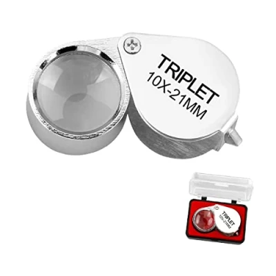 Image of Metal Jewellery Magnifier, GLADFRESIT Folding Handheld Jewellers Loupe Magnifying Glass Lens for Identification, Insects Observation, Newspaper Books Reading (10X)