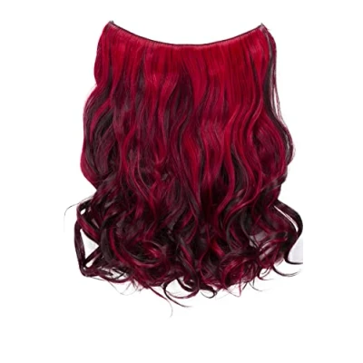 Image of CAISHA 20&quot; 1 Weft Extension With Elastic Band Hair Extensions Hairpiece Wavy Dark Brown Red Highlights E125