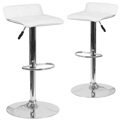 Image of Flash Furniture 2 Pack Contemporary Vinyl Adjustable Height Barstool with Quilted Wave Seat and Chrome Base, Metal, Foam, Plastic, White, Set of