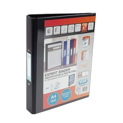 Image of Elba A4 2 O Ring Binder, 25mm capacity, 30mm spine, Presentation Folder with Customisable Cover, Portrait, Black (Pack of 10)