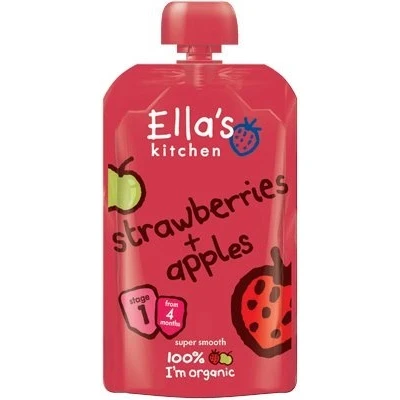Image of Ella&#039;s Kitchen Stage 1 Baby Food Strawberries &amp; Apples 120g (Pack of 5)
