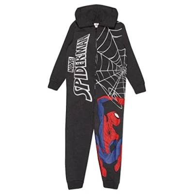 Image of Marvel Comics Spiderman Web Shooting Onesie, Kids, 1 11 Years, Charcoal Heather, Official Merchandise