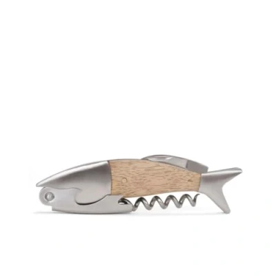 Image of Kikkerland Lightwood Fish Corkscrew, Stainless Steel, Silver, 1