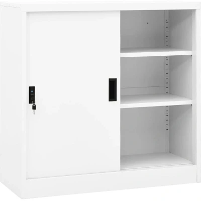 Image of vidaXL Office Cabinet with Sliding Door White 90x40x90 cm Steel