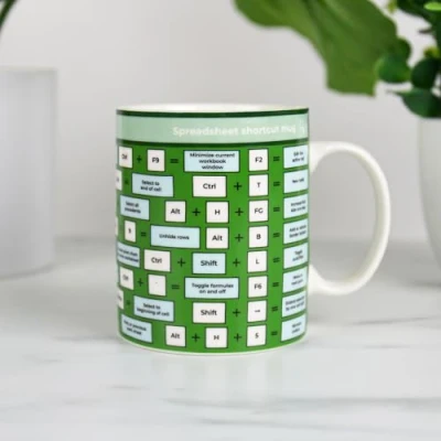 Image of Gift Republic Ceramic GR490116 Shortcut Spreadsheet Mug, Green, White