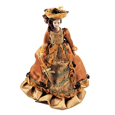 Image of Melody Jane Dolls House Victorian Lady in Rust Outfit Porcelain 1:12 People