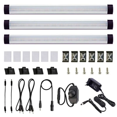 Image of AIBOO LED Cabinet Lights, Set of 3, Dimmable Kitchen Under Unit Light with Switch, Ultra Thin Lighting, Strip 230 V for Cupboard, Wardrobe, Bookcase (Warm White)