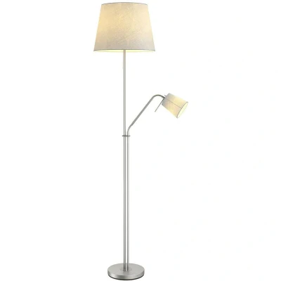 Image of Lindby floor lamp Nantwin, 175 cm, grey, nickel, textile