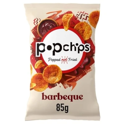 Image of popchips Barbeque Sharing Crisps 85 grams (Multipack BOX of 8) Popped not Fried, No Artificial Flavours or Colours, Suitable for Vegans