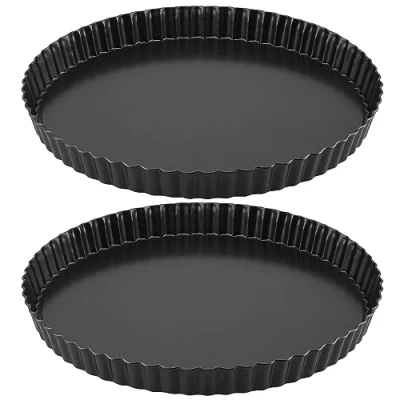 Image of NAMYEUT Pack of 2 Cake Baking Pan, Quiche Mould, 28 cm, Carbon Steel, Large Tart Mould with Lifting Base for Pudding, Baking, Tool, Biscuits, Fruit