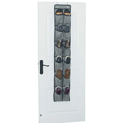 Image of LONGTEAM Thick Oxford Fabric Over the Door Shoe Organizer 12 Pockets Hanging storage Holder for Bedroom, Bathroom and College Dorm Room (Gray)